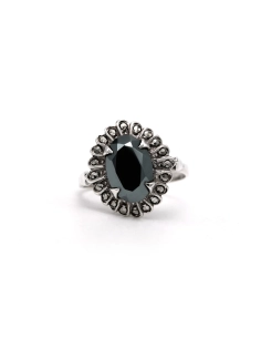 Bague Art Déco en argent sertie d'une hématite et de marcassites - 2