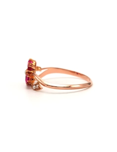 Bague Art Nouveau en or jaune 18 carats sertie de saphirs roses et de perles - 3