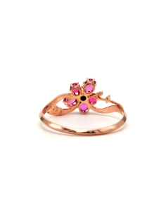 Bague Art Nouveau en or jaune 18 carats sertie de saphirs roses et de perles - 4