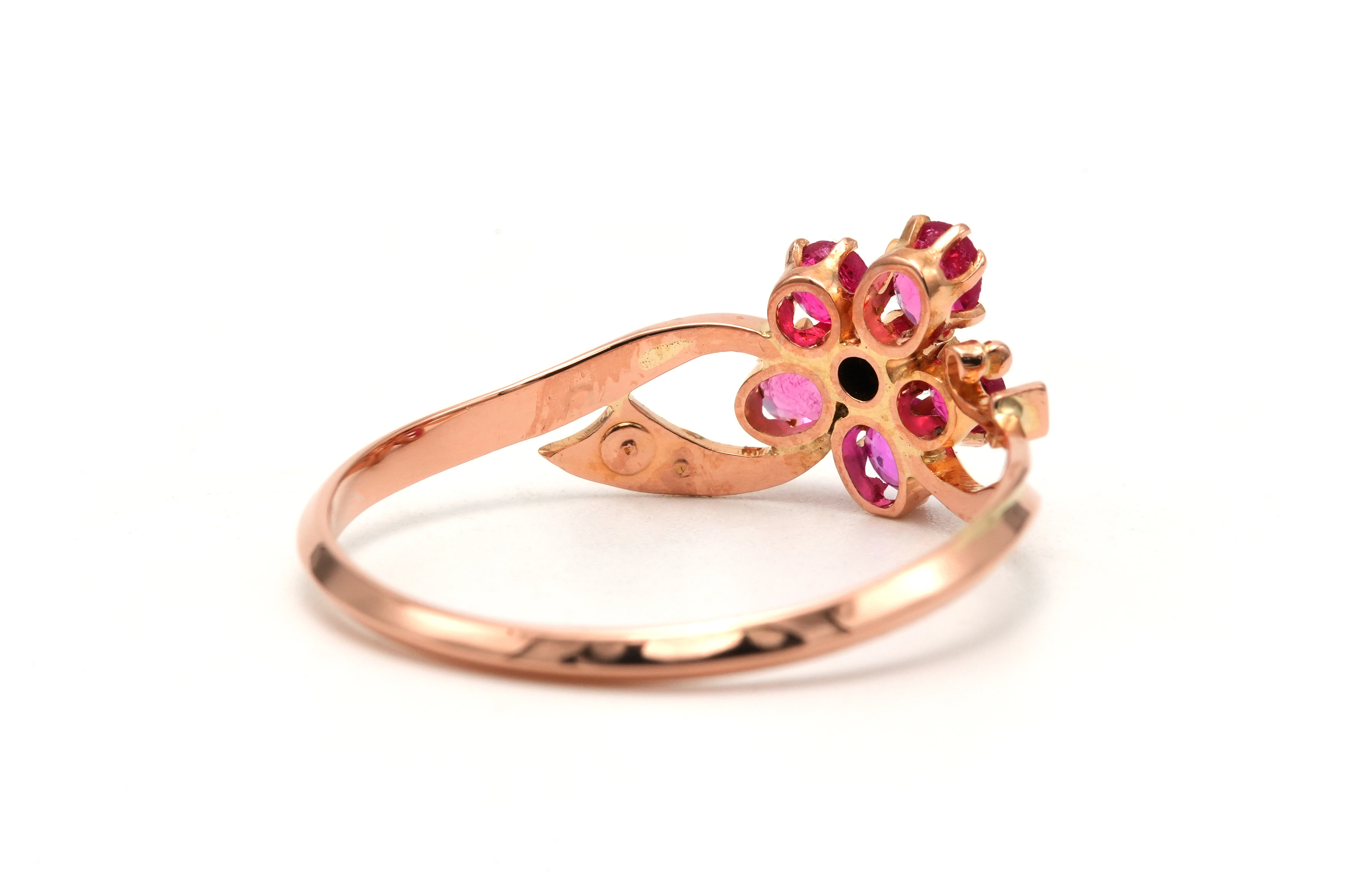 Bague Art Nouveau en or jaune 18 carats sertie de saphirs roses et de perles - 5