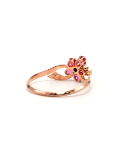Bague Art Nouveau en or jaune 18 carats sertie de saphirs roses et de perles - 5