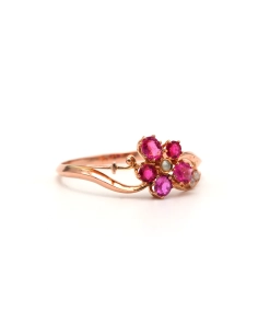 Bague Art Nouveau en or jaune 18 carats sertie de saphirs roses et de perles - 6