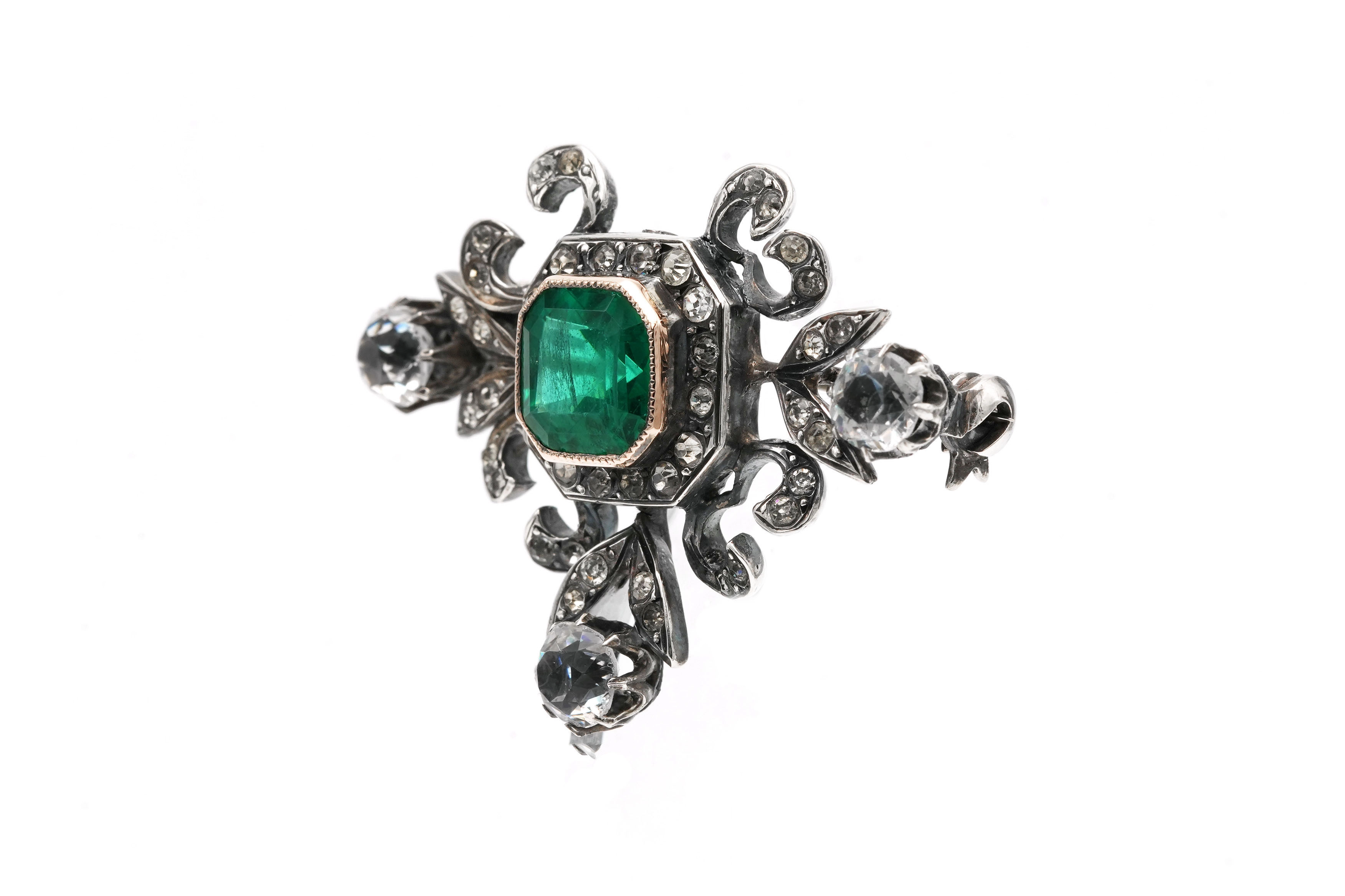 Broche Napoléon III en argent et or jaune 18 carats sertie de strass - 2