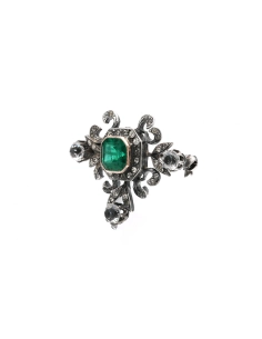 Broche Napoléon III en argent et or jaune 18 carats sertie de strass - 2