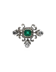 Broche Napoléon III en argent et or jaune 18 carats sertie de strass - 1