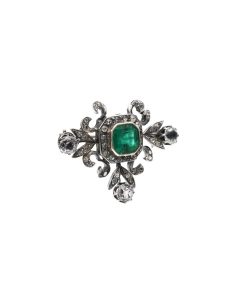 Broche Napoléon III en argent et or jaune 18 carats sertie de strass - 3