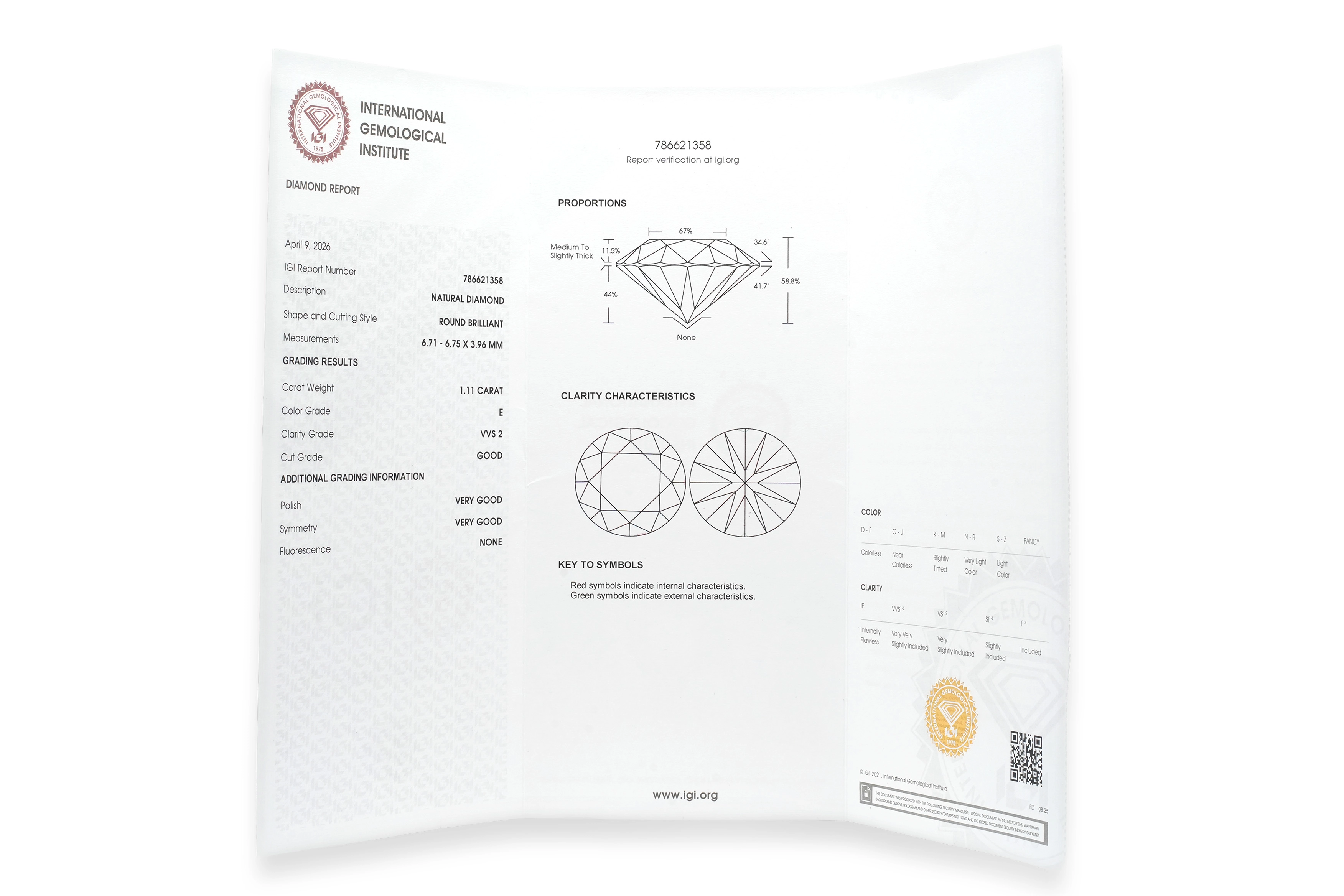 Diamant rond taille "brillant" certifié IGI 1.11 carats - E - VVS2 - 4