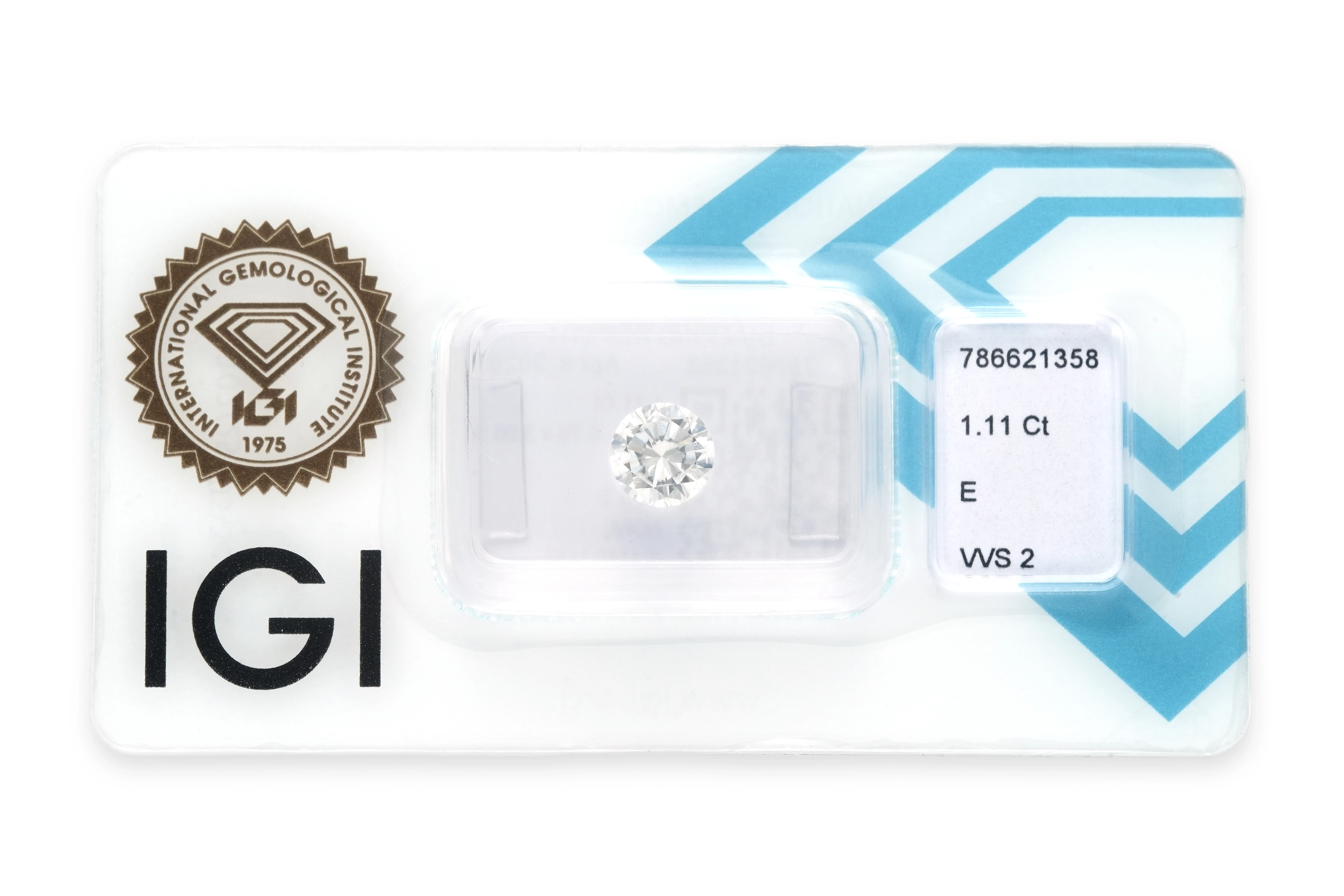 Diamant rond taille "brillant" certifié IGI 1.11 carats - E - VVS2 - 1
