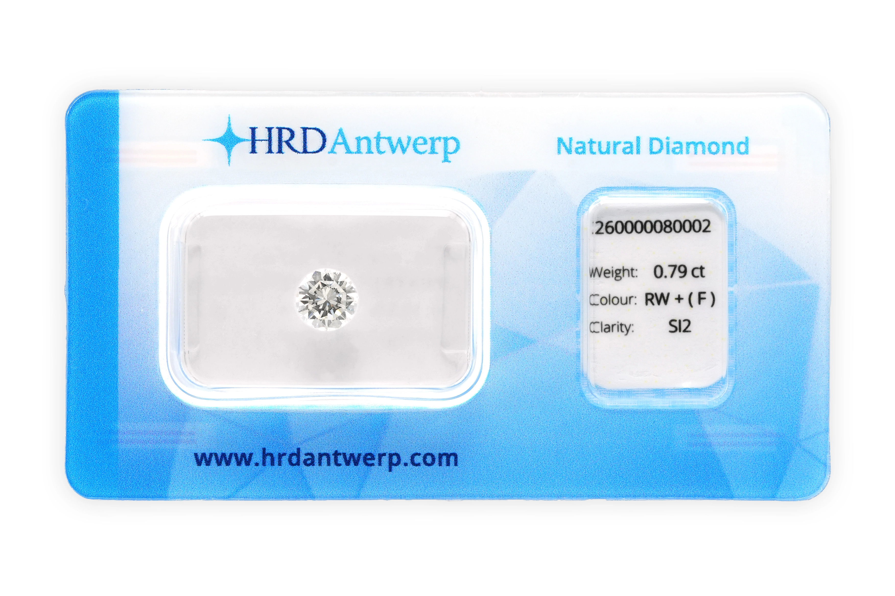 Diamant naturel taille "brillant" rond certifié HRD 0.79 carats - F - S12 - 1