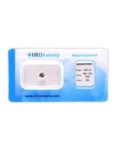 Diamant naturel taille "brillant" rond certifié HRD 0.61 carats - K - VS 1 - 1