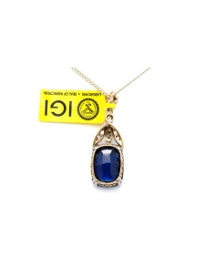 Pendentif Art Déco en or jaune et blanc 14 carats serti d'un saphir de synthèse et de diamants taille "rose" - 4