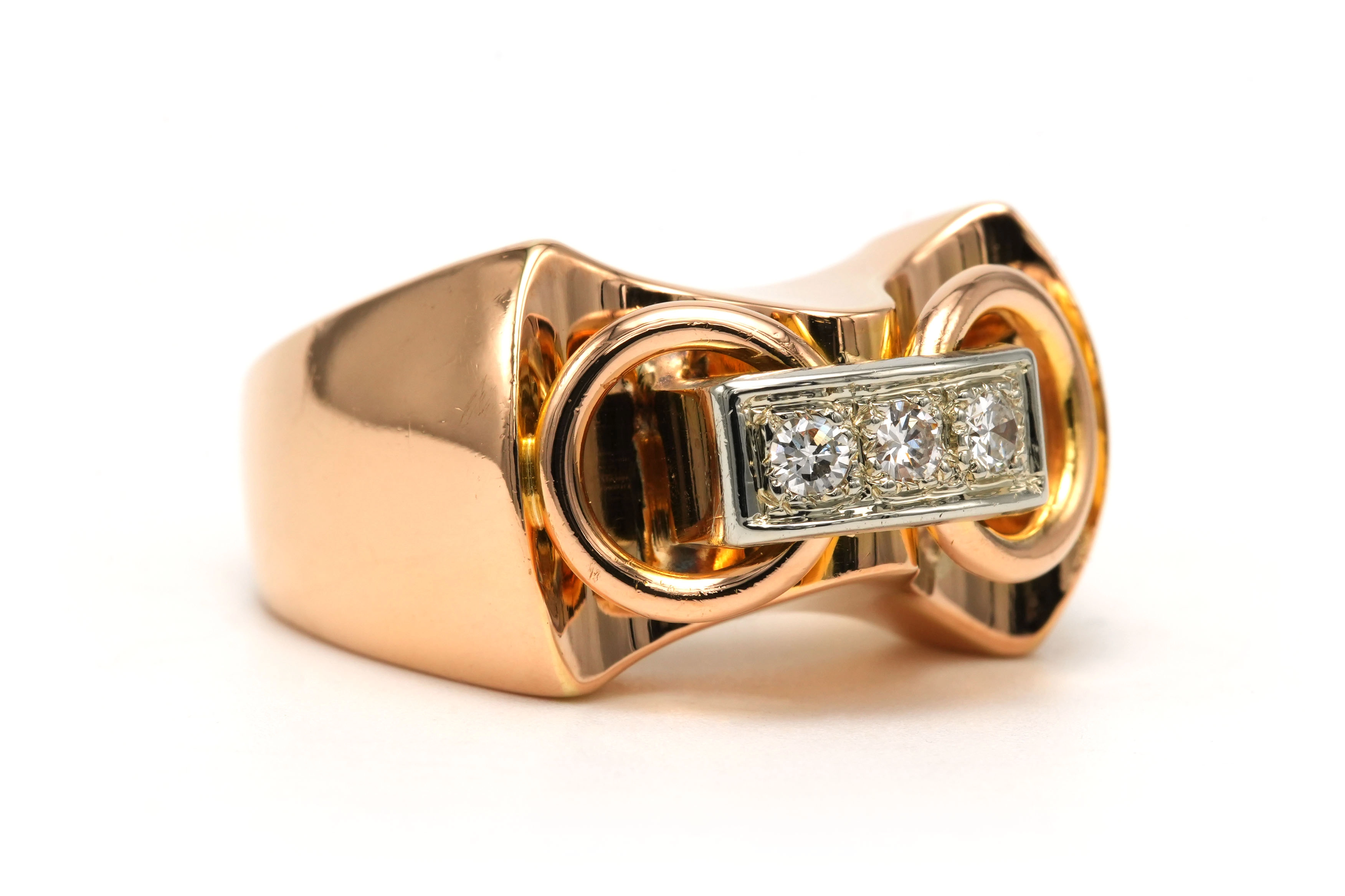Bague Art Déco en or jaune 18 carats sertie de diamants taille "brillant" (+-0.09 - 6