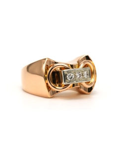 Bague Art Déco en or jaune 18 carats sertie de diamants taille "brillant" (+-0.09 - 6