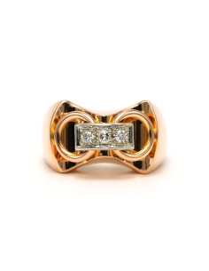Bague Art Déco en or jaune 18 carats sertie de diamants taille "brillant" (+-0.09 - 1