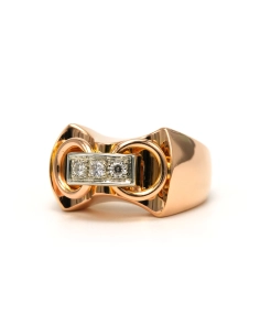 Bague Art Déco en or jaune 18 carats sertie de diamants taille "brillant" (+-0.09 - 2