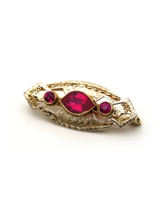 Broche Art Déco en or jaune 14 carats sertie de rubis de synthèse - - 2