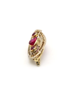 Broche Art Déco en or jaune 14 carats sertie de rubis de synthèse - - 3