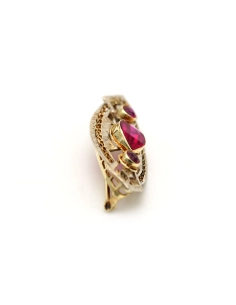 Broche Art Déco en or jaune 14 carats sertie de rubis de synthèse - - 5