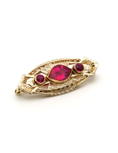 Broche Art Déco en or jaune 14 carats sertie de rubis de synthèse - - 6