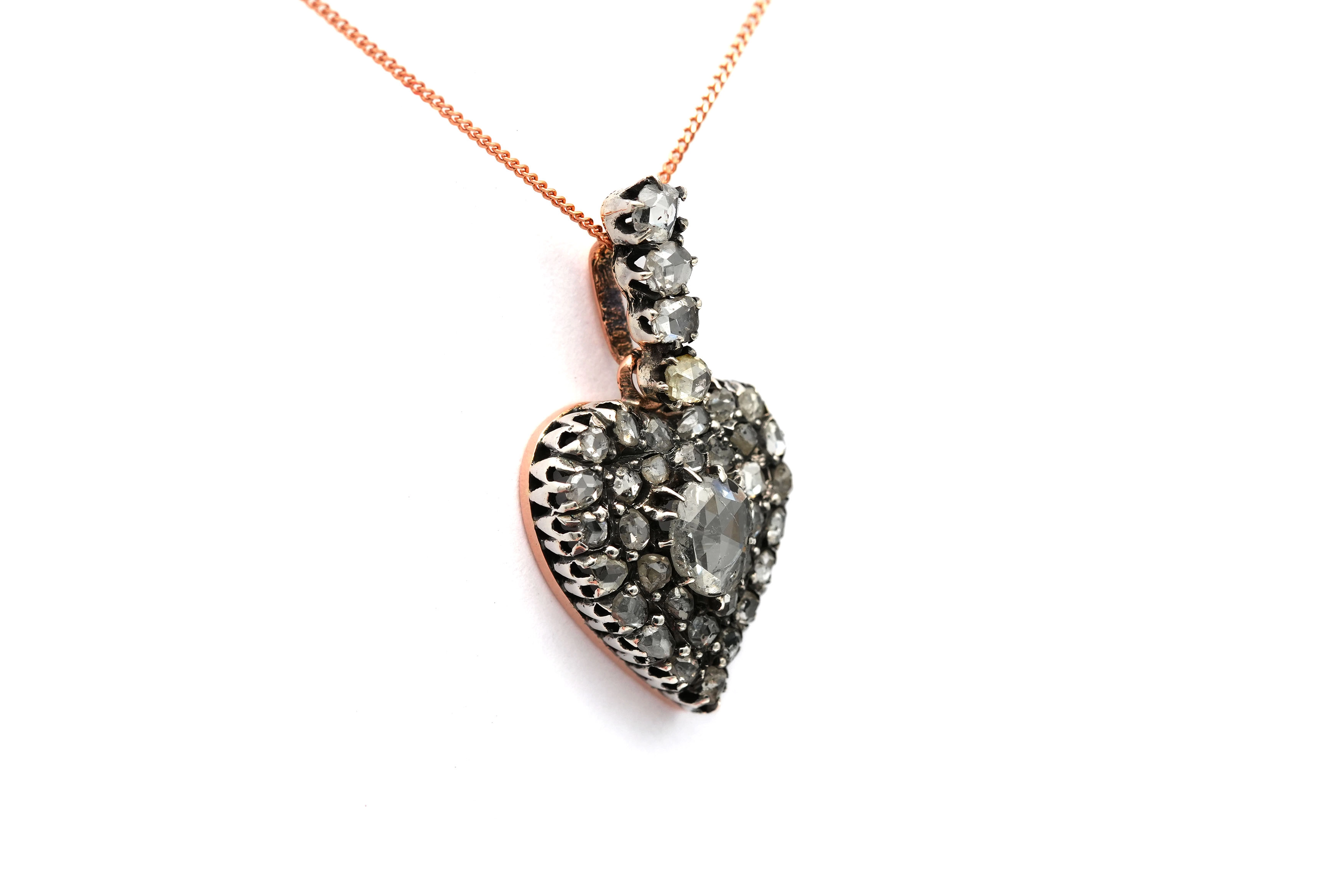 Pendentif Napoléon III en or jaune 18 carats et argent serti de diamants taille "rose" - 2
