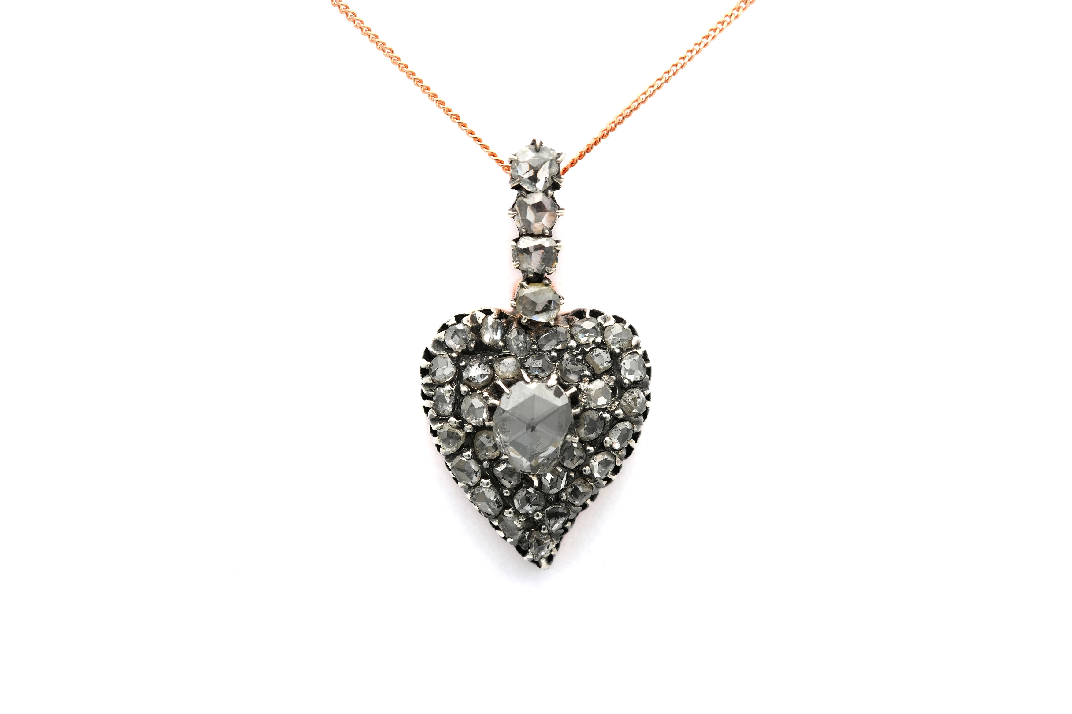 Pendentif Napoléon III en or jaune 18 carats et argent serti de diamants taille "rose" - 1