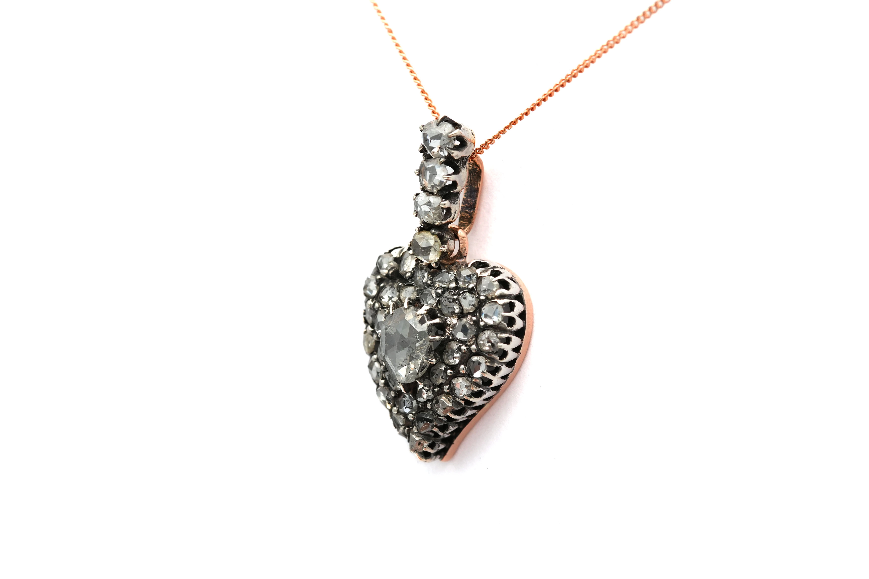 Pendentif Napoléon III en or jaune 18 carats et argent serti de diamants taille "rose" - 3