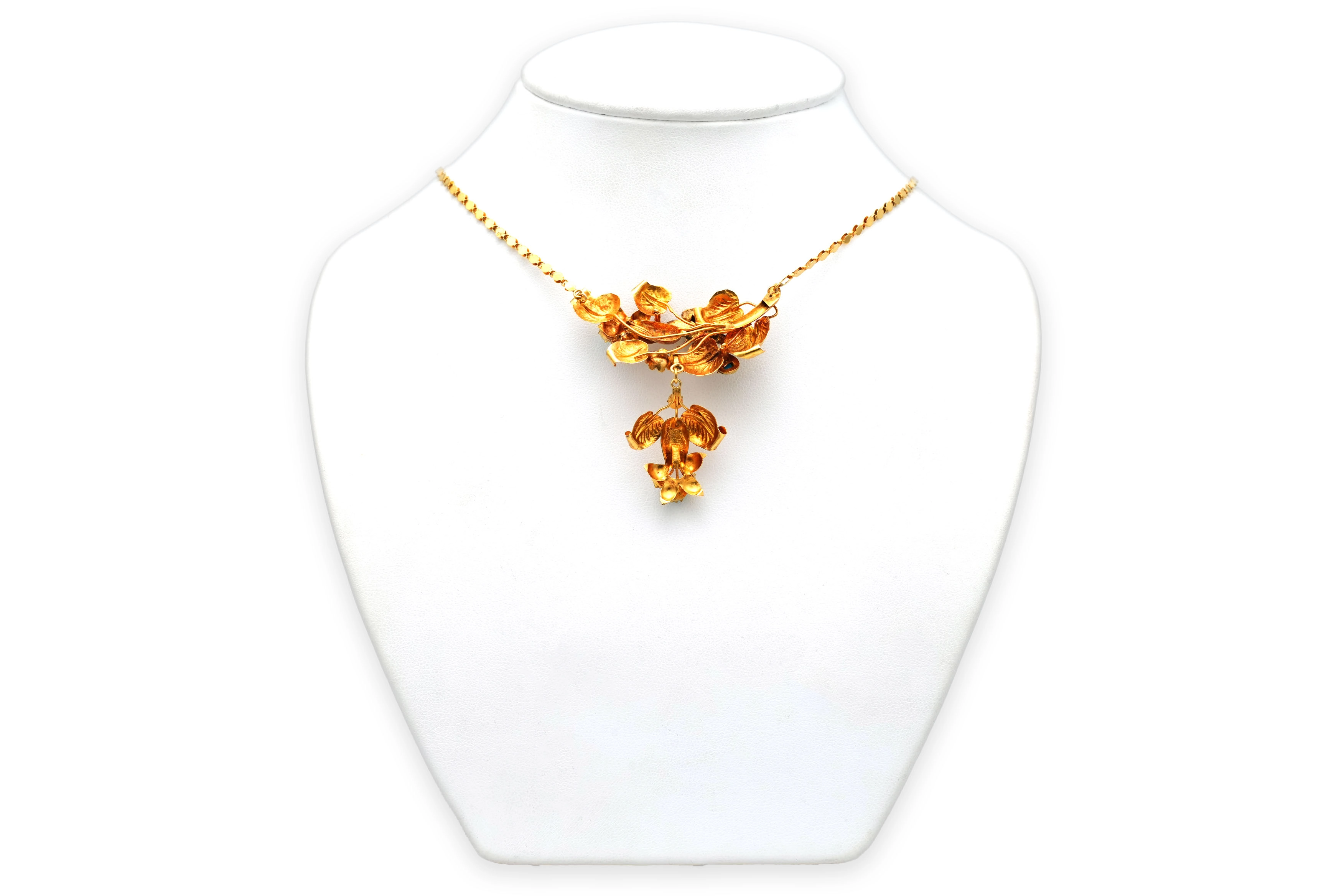 Collier Napoléon III en or jaune 18 carats serti de turquoises et de perles - 5