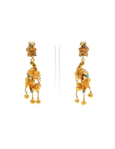 Boucles d'oreilles Napoléon III en or jaune 14 carats serties de turquoises - 1