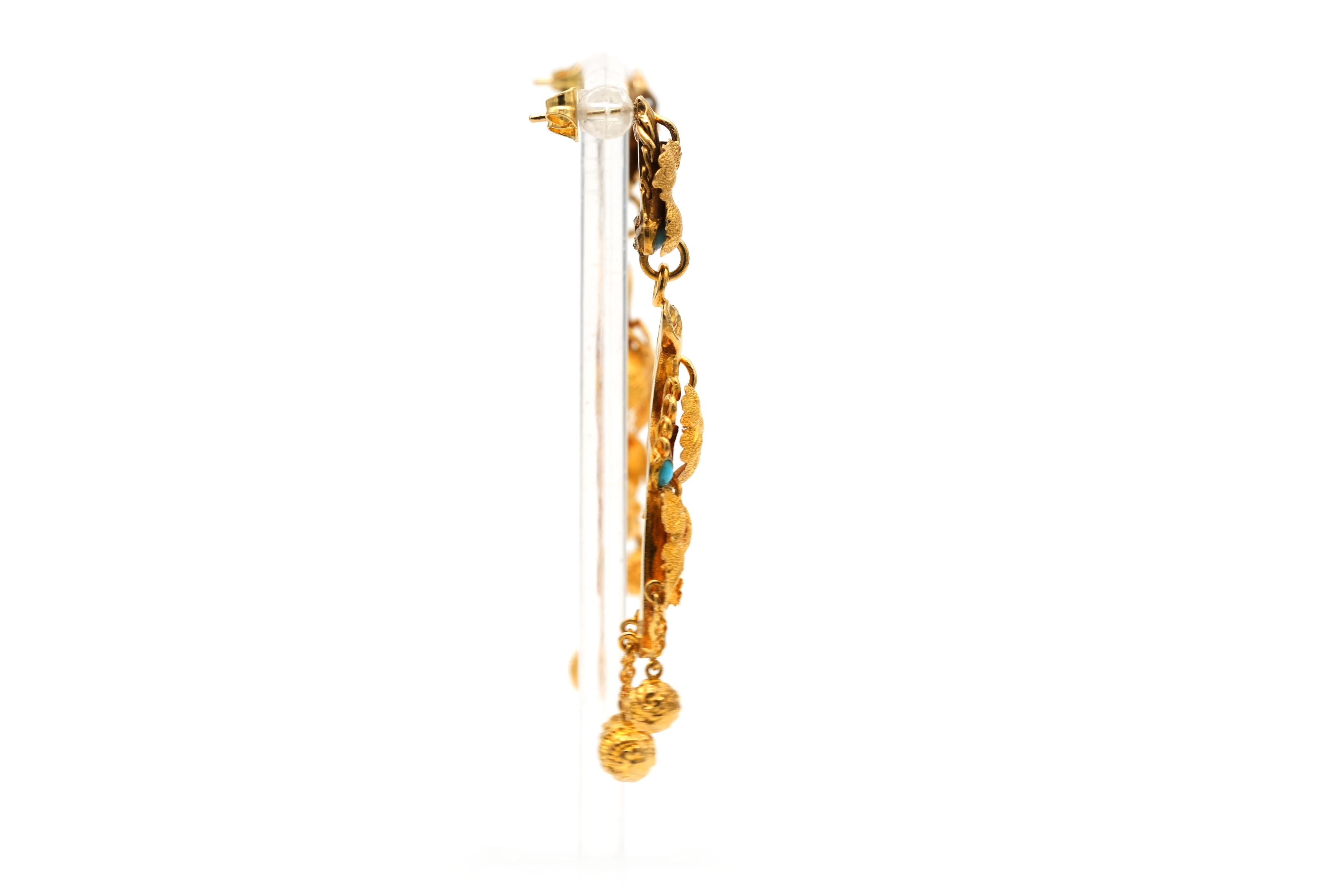 Boucles d'oreilles Napoléon III en or jaune 14 carats serties de turquoises - 3