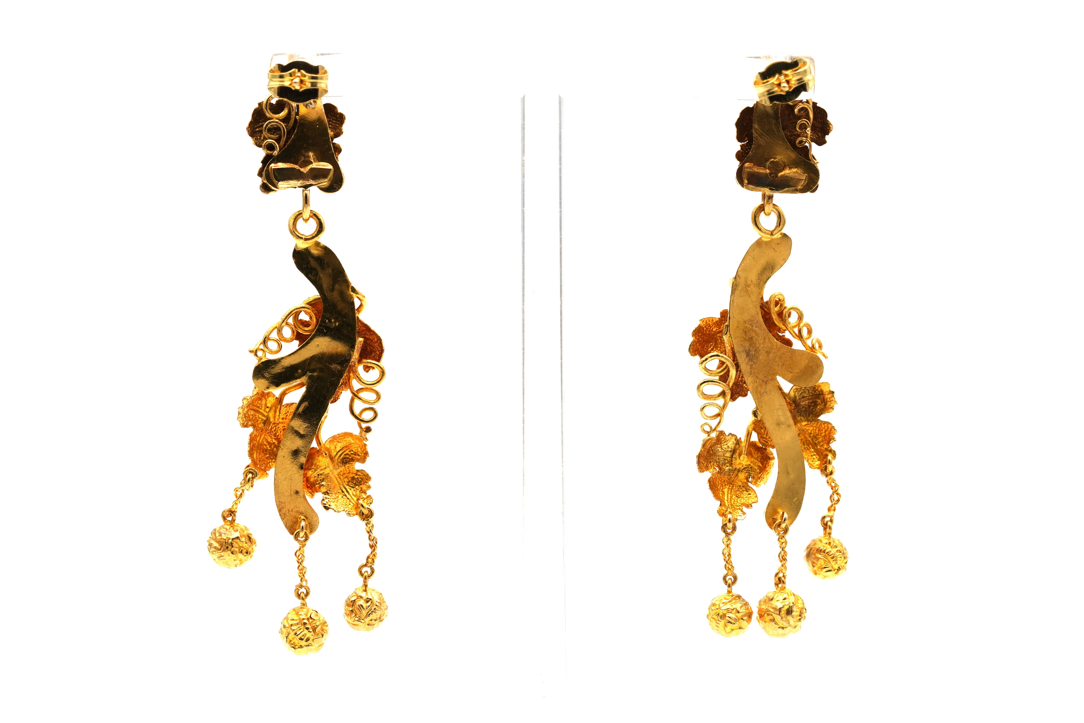 Boucles d'oreilles Napoléon III en or jaune 14 carats serties de turquoises - 4