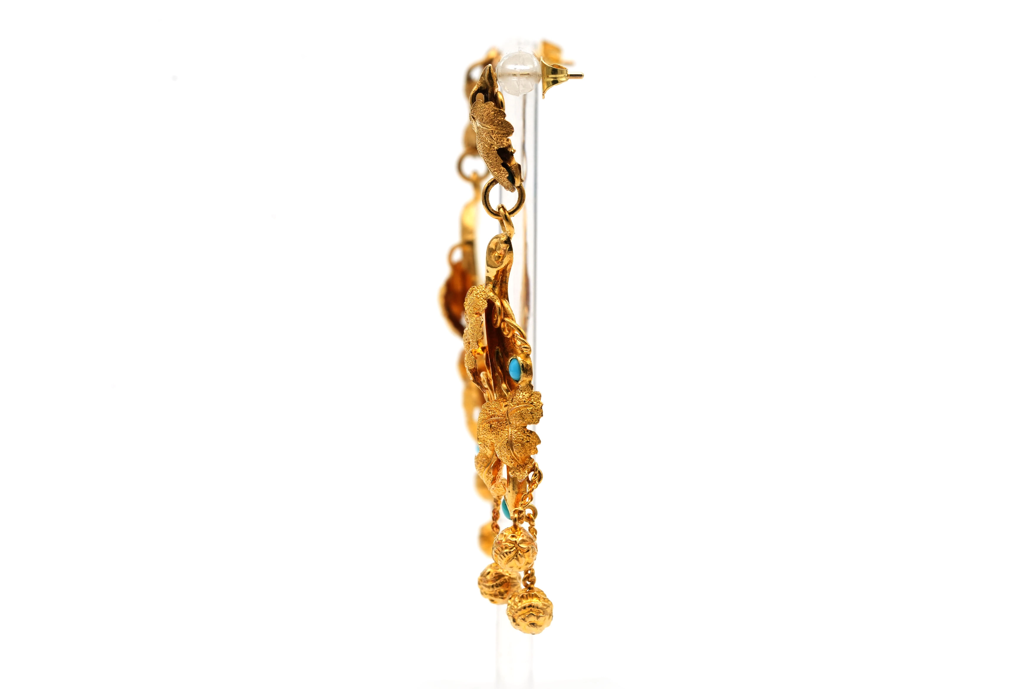 Boucles d'oreilles Napoléon III en or jaune 14 carats serties de turquoises - 5