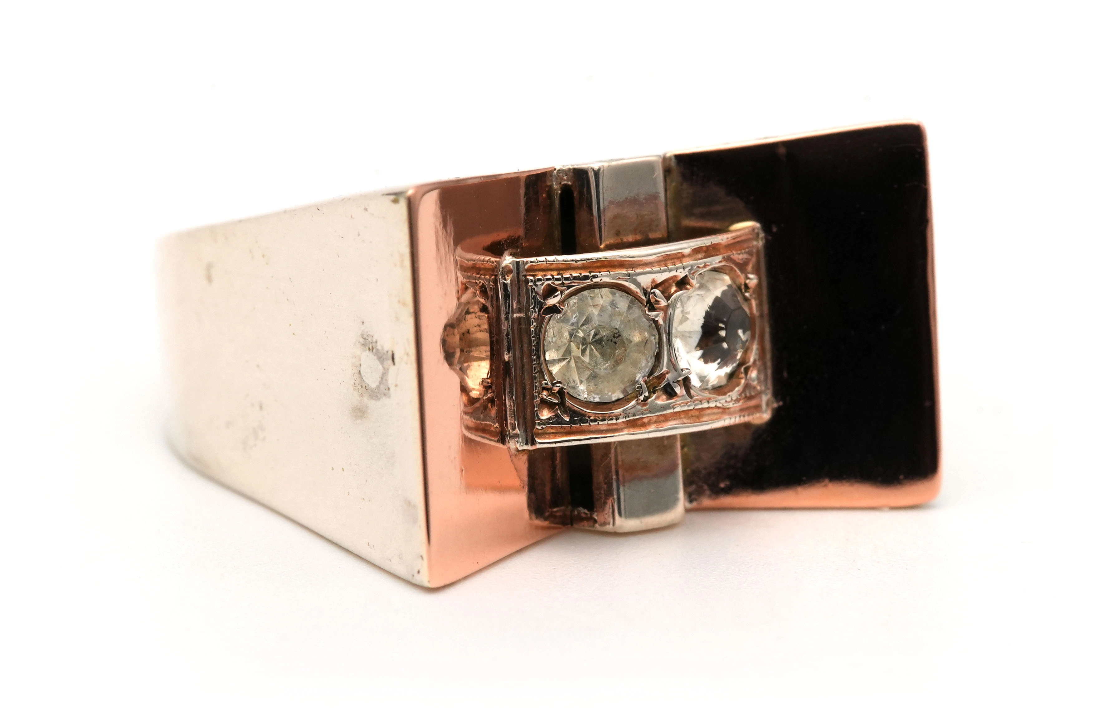 Bague Art Déco en argent et or jaune 18 carats sertie de strass - 6