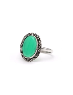 Bague Art Déco en argent sertie d'une chrysocolle et de marcassites - 2