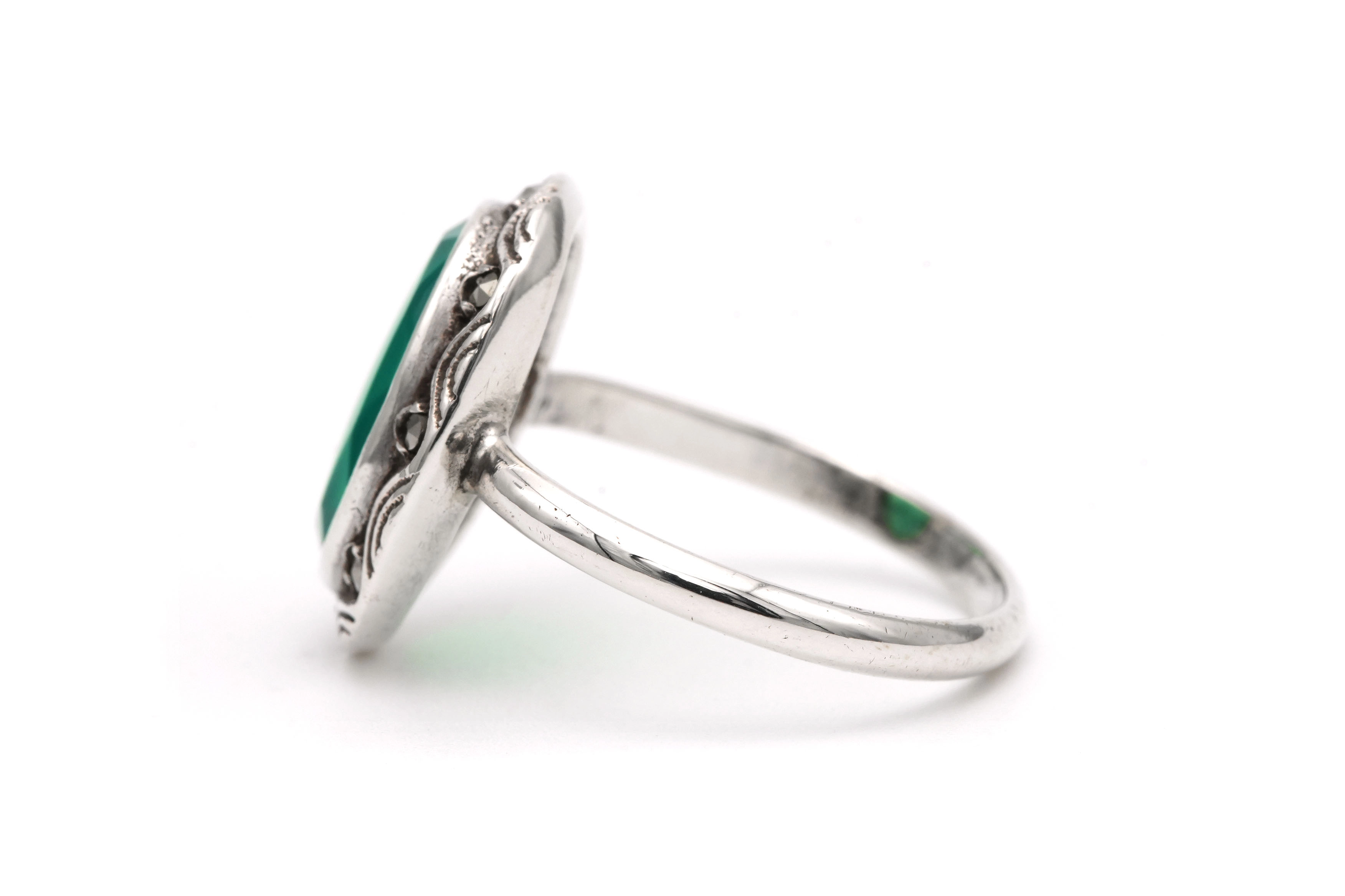 Bague Art Déco en argent sertie d'une chrysocolle et de marcassites - 3