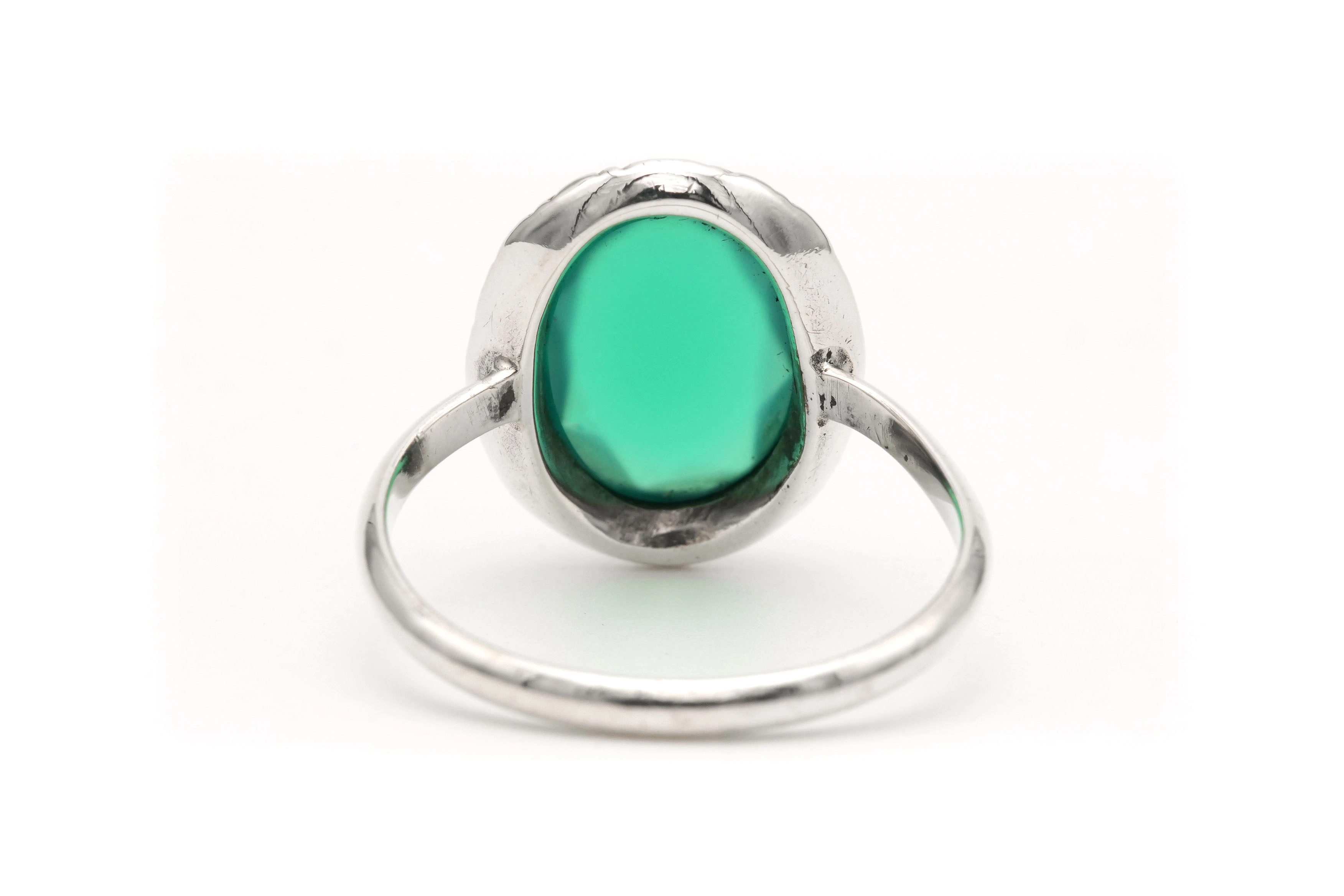 Bague Art Déco en argent sertie d'une chrysocolle et de marcassites - 4
