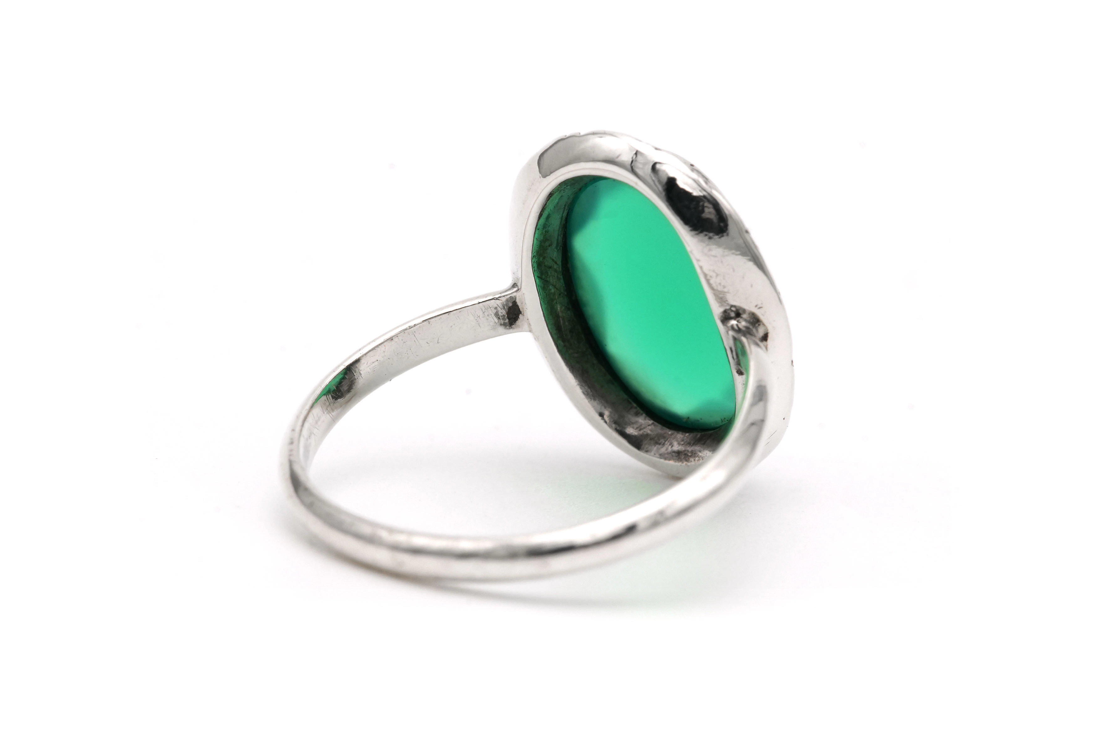 Bague Art Déco en argent sertie d'une chrysocolle et de marcassites - 5