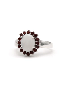 Bague contemporaine en argent 925 sertie d'une opale et de grenats - 2