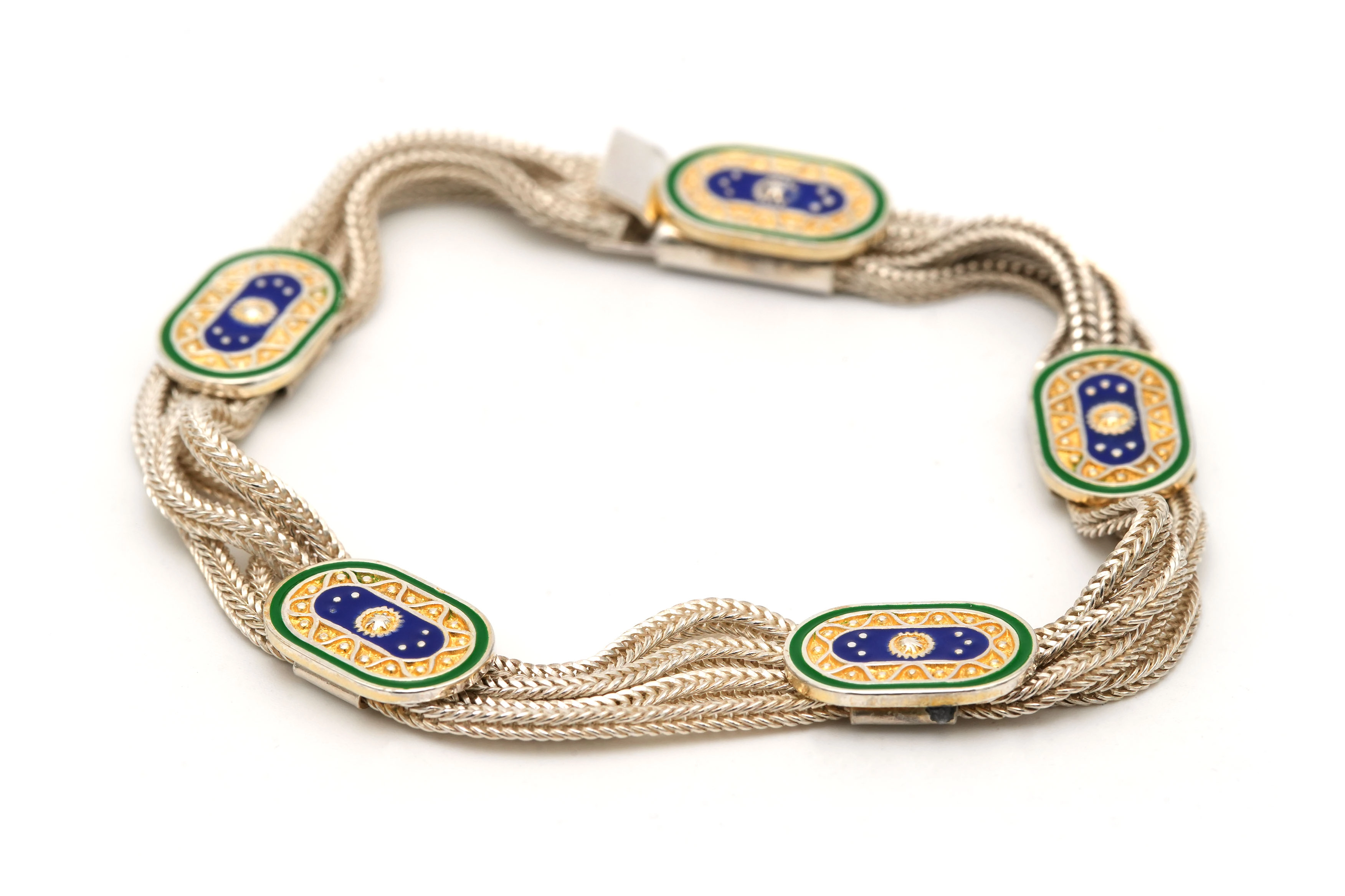 Bracelet contemporain en argent 925 serti d'émail - 1