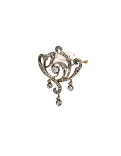 Broche Art Nouveau en or jaune 18 carats et argent sertie de diamants taille "rose" et d'un diamant taille "Old cut" - 2
