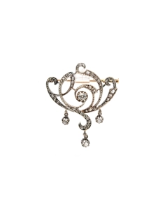Broche Art Nouveau en or jaune 18 carats et argent sertie de diamants taille "rose" et d'un diamant taille "Old cut" - 1