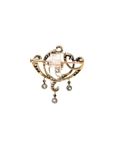 Broche Art Nouveau en or jaune 18 carats et argent sertie de diamants taille "rose" et d'un diamant taille "Old cut" - 4