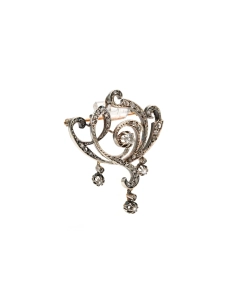 Broche Art Nouveau en or jaune 18 carats et argent sertie de diamants taille "rose" et d'un diamant taille "Old cut" - 6