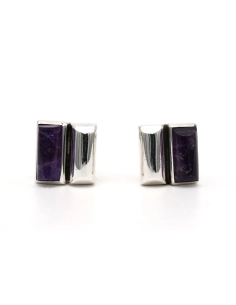 Boucles d'oreilles Années 70 en argent 970 serties d'une améthyste - 1