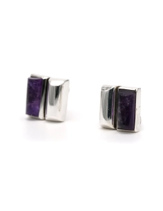 Boucles d'oreilles Années 70 en argent 970 serties d'une améthyste - 2