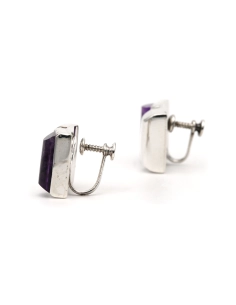 Boucles d'oreilles Années 70 en argent 970 serties d'une améthyste - 3