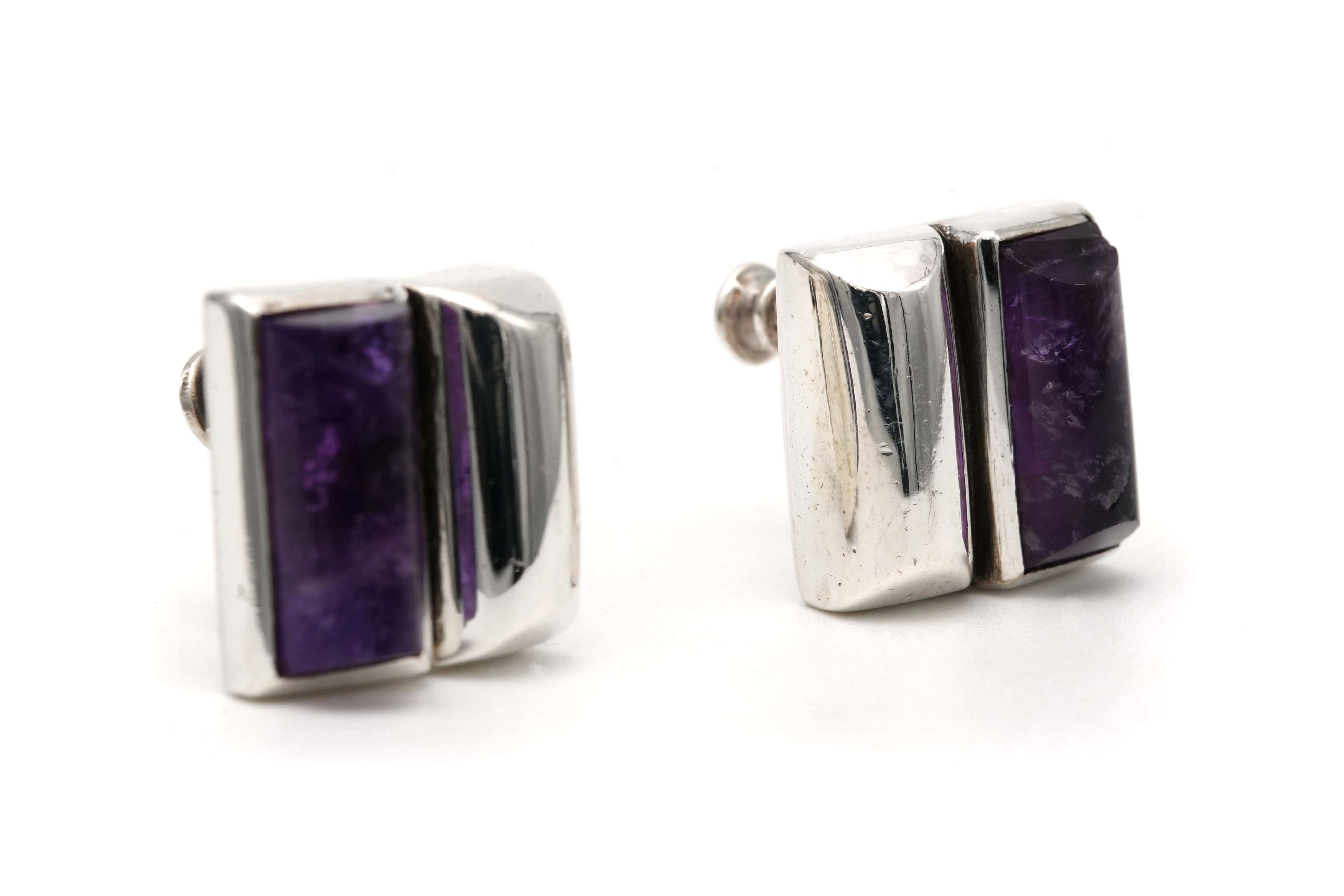 Boucles d'oreilles Années 70 en argent 970 serties d'une améthyste - 5