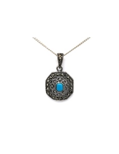 Pendentif contemporain en argent 925 serti d'une turquoise et de marcassites - 1