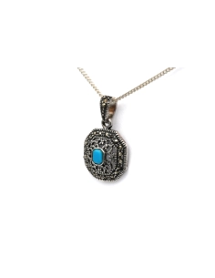 Pendentif contemporain en argent 925 serti d'une turquoise et de marcassites - 2