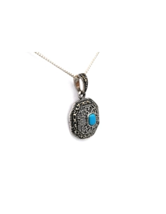 Pendentif contemporain en argent 925 serti d'une turquoise et de marcassites - 3