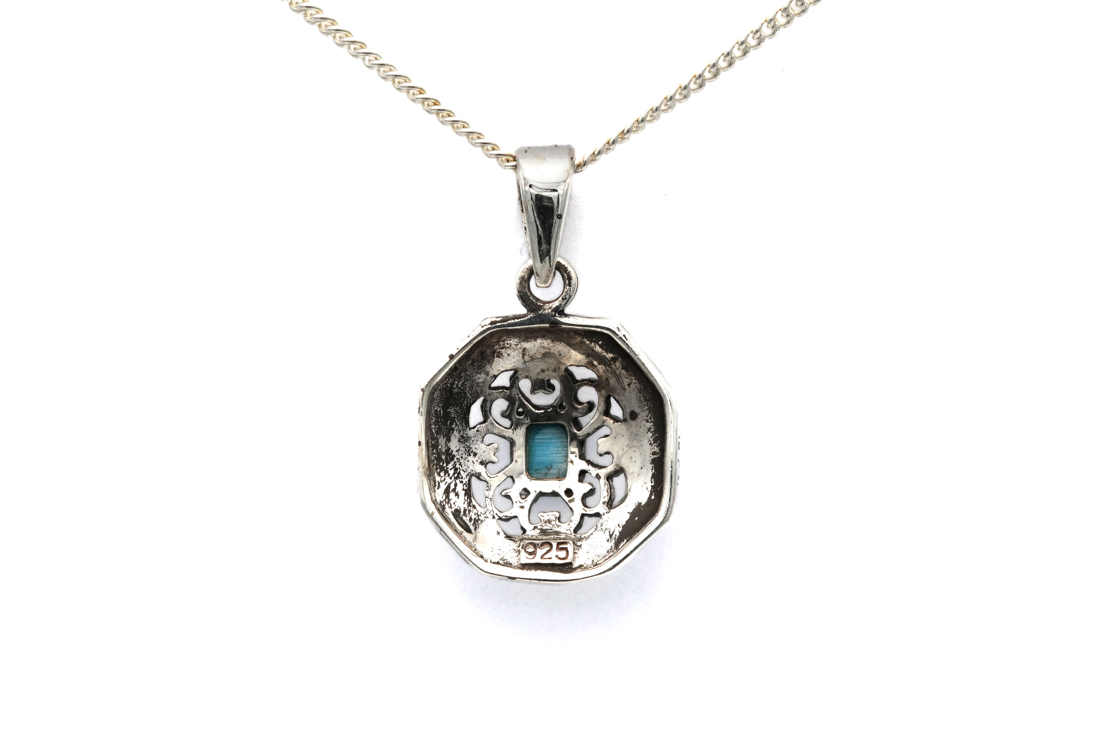 Pendentif contemporain en argent 925 serti d'une turquoise et de marcassites - 4